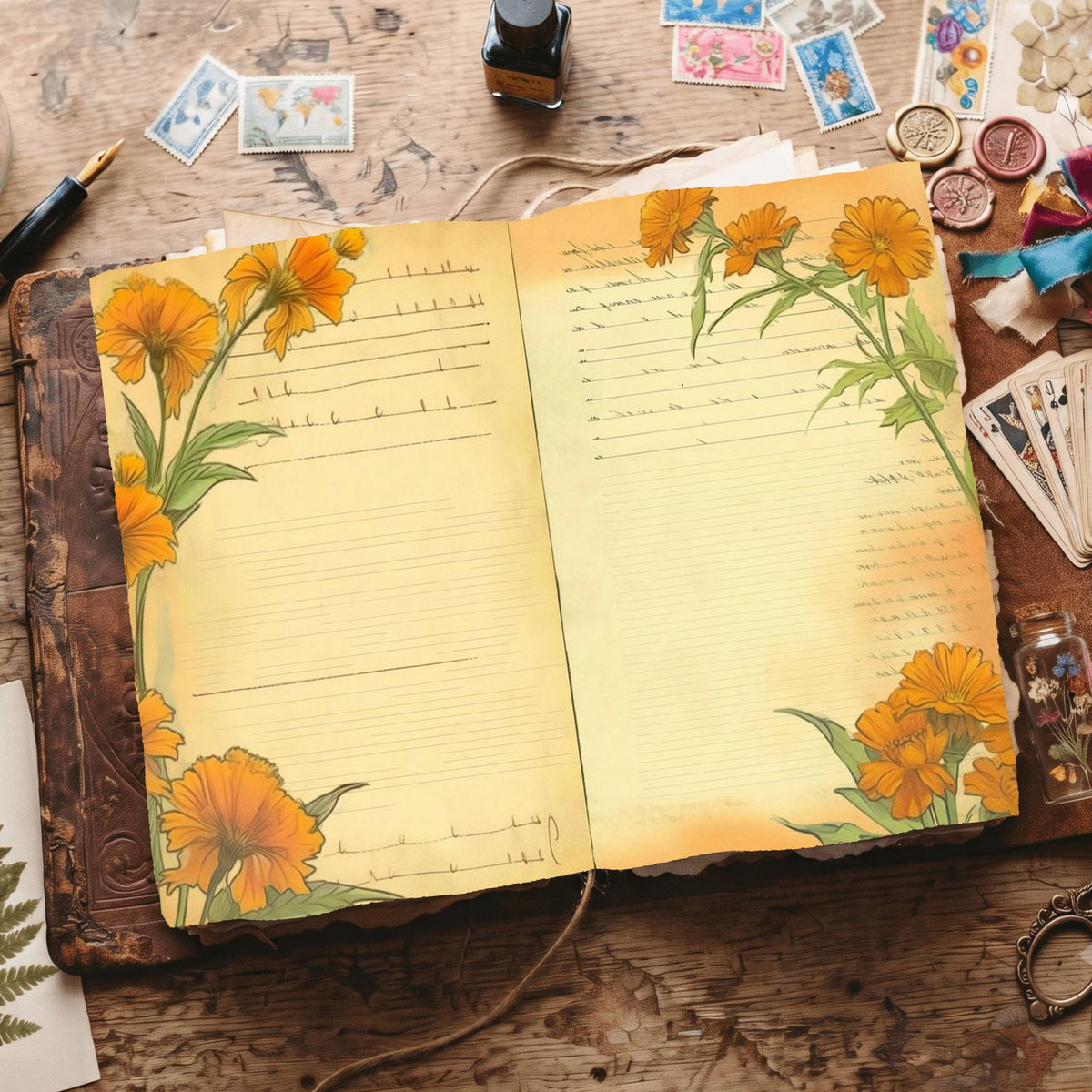 Lined Flower Digital Papers