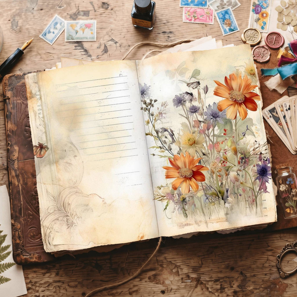 Lined Flower Digital Papers