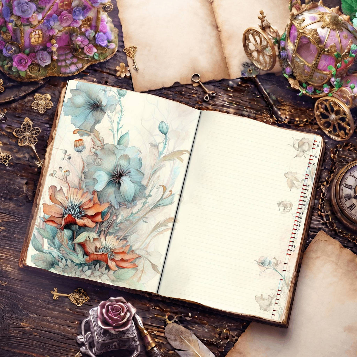 Lined Flower Digital Papers