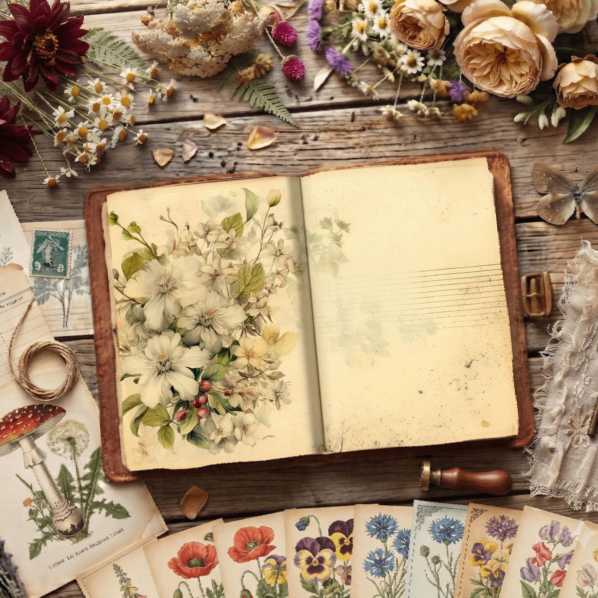 Lined Flower Digital Papers