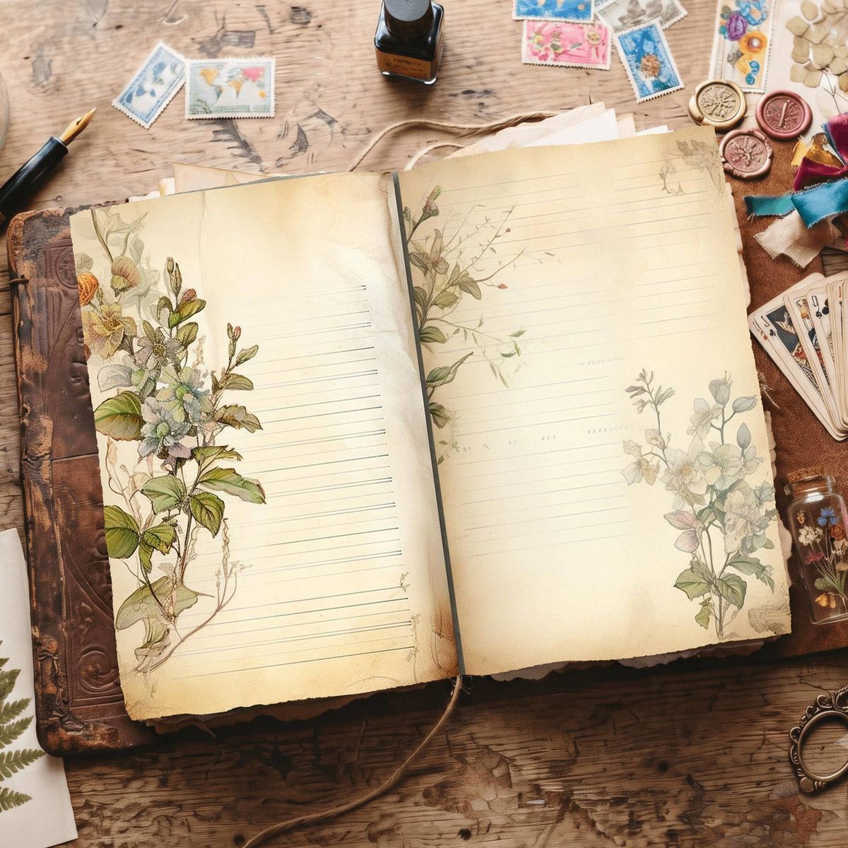 Lined Flower Digital Papers