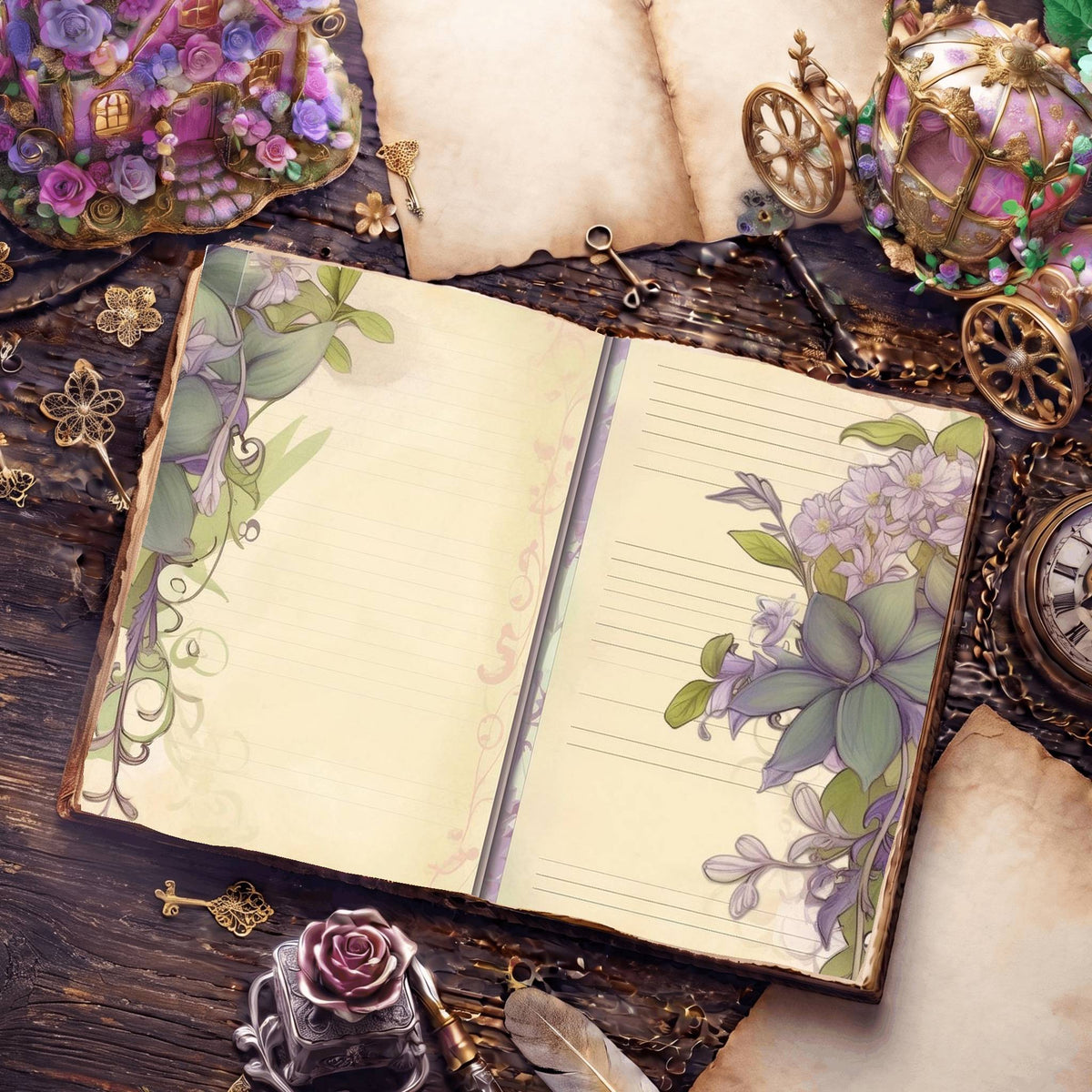 Lined Flower Digital Papers