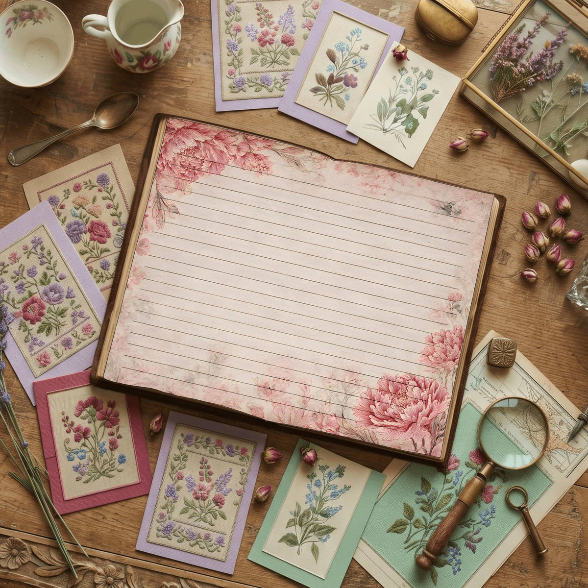 Lined Pink Peony Digital Papers