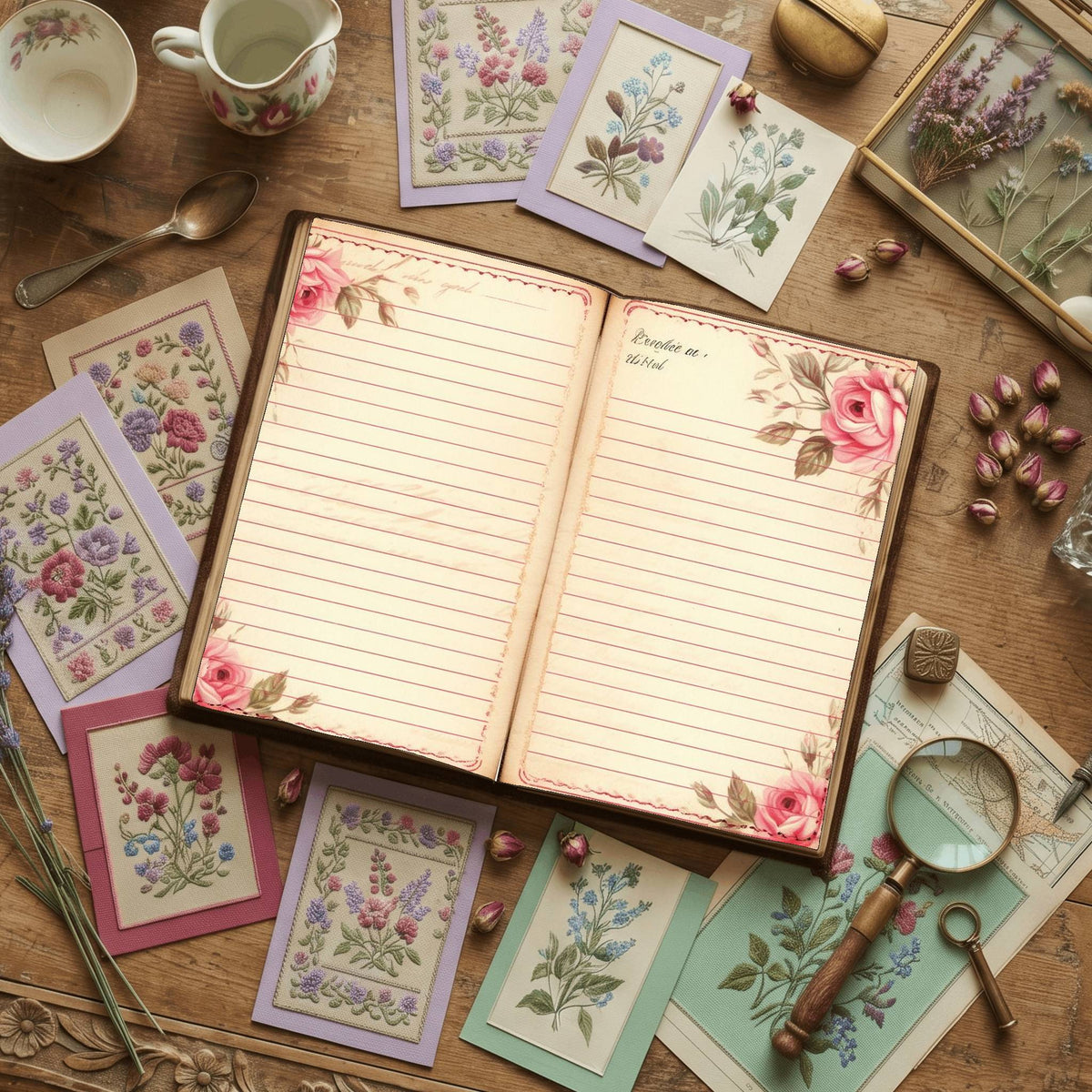Lined Pink Rose Digital Papers