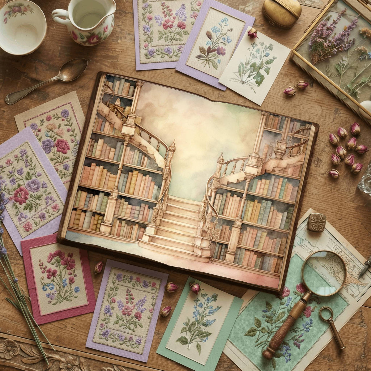 Magic Library Vintage Pastel Digital Papers