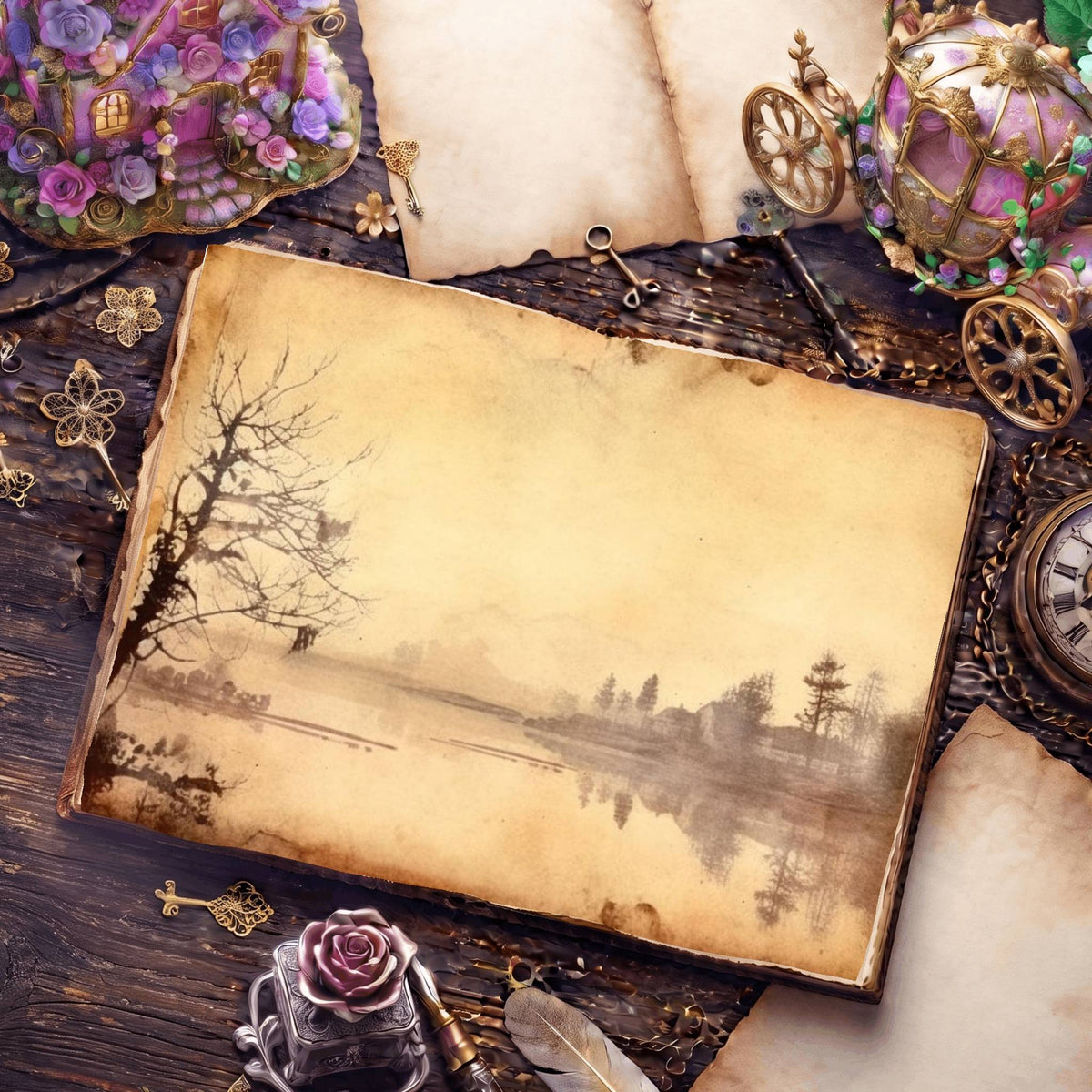 Misty Riverscape Digital Papers