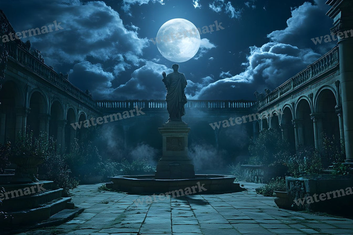 Moonlit Courtyard Scene digital photo backdrop for photo editing, preview 12