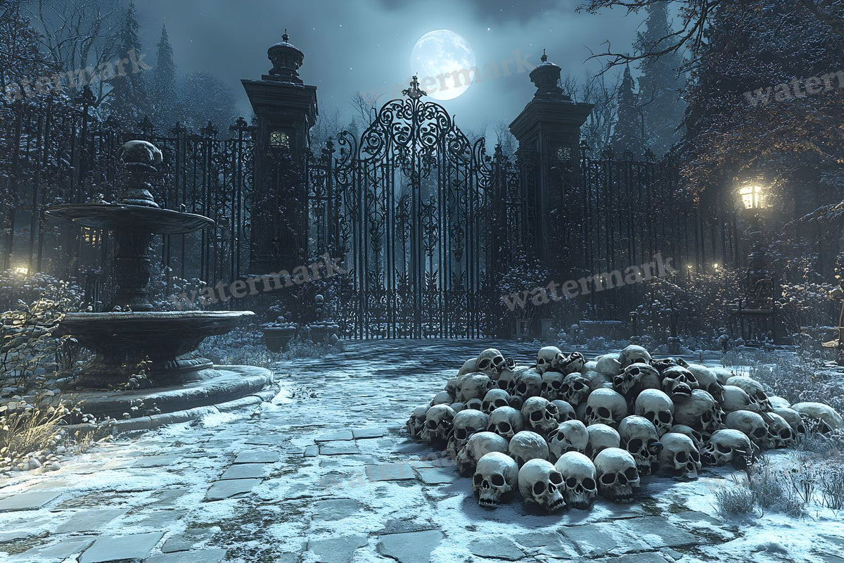Moonlit Gothic Courtyard Backdrop Images