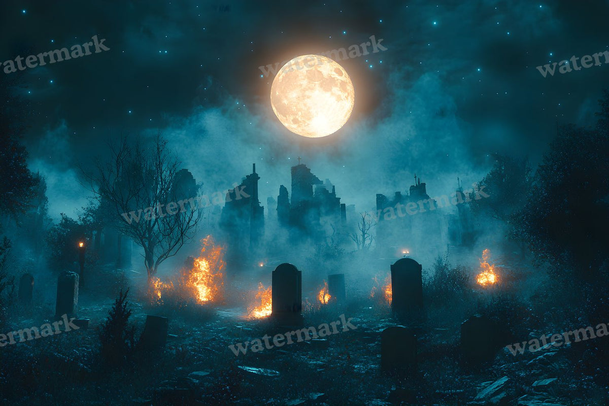 Moonlit Graveyard Backdrop Images