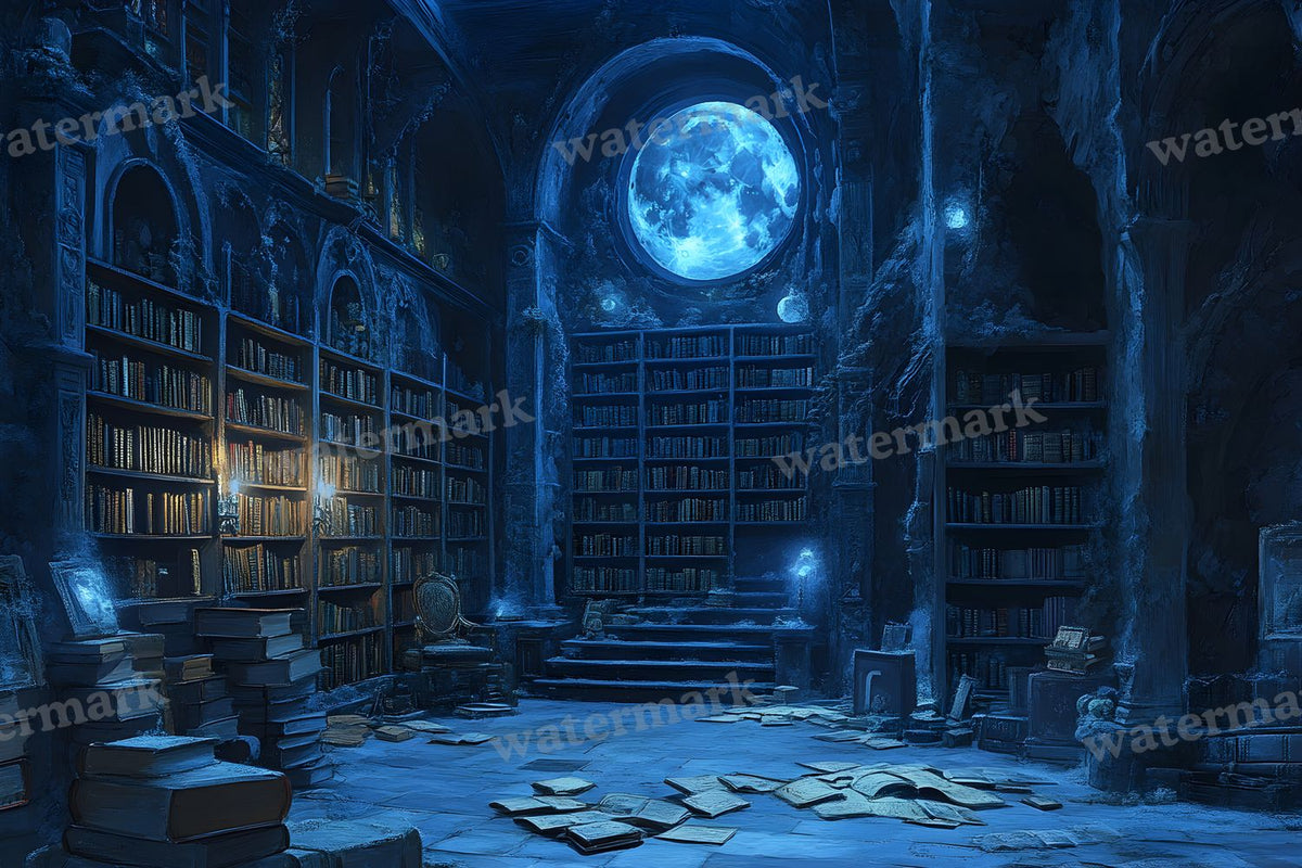 Moonlit Library Backdrop Images