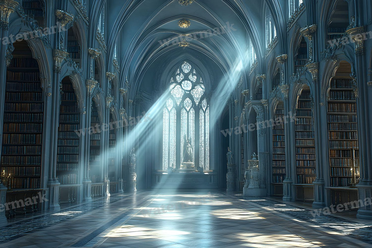 Moonlit Library Backdrop Images