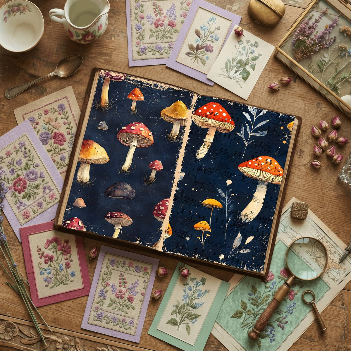 Mushroom printable junk journal paper, page preview 13