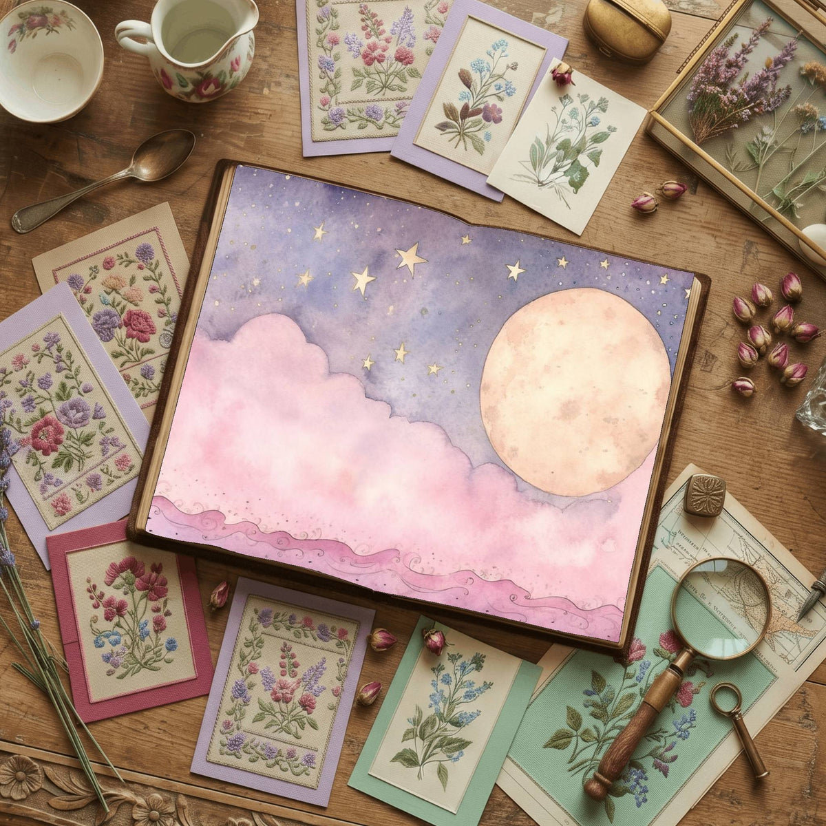 Pastel Pink Moon Digital Papers