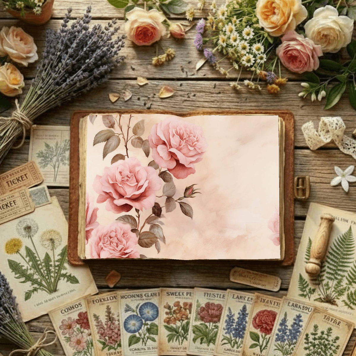 Pink Roses printable junk journal paper, page preview 13