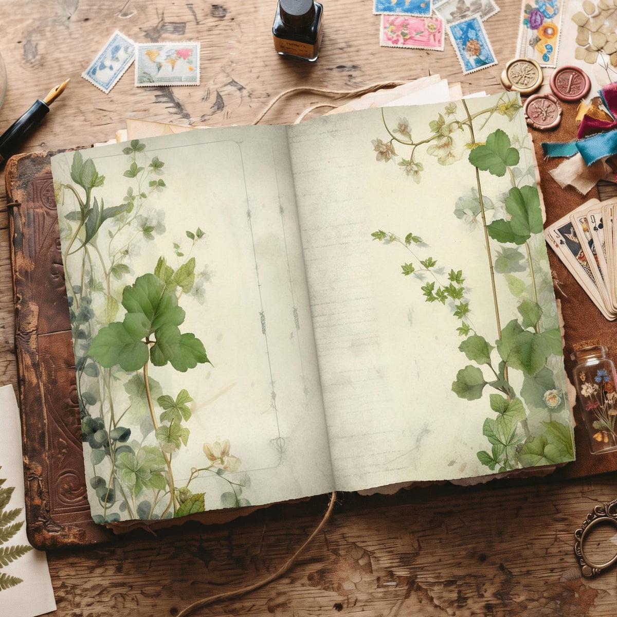 Plain Leafy Green printable junk journal paper, page preview 13