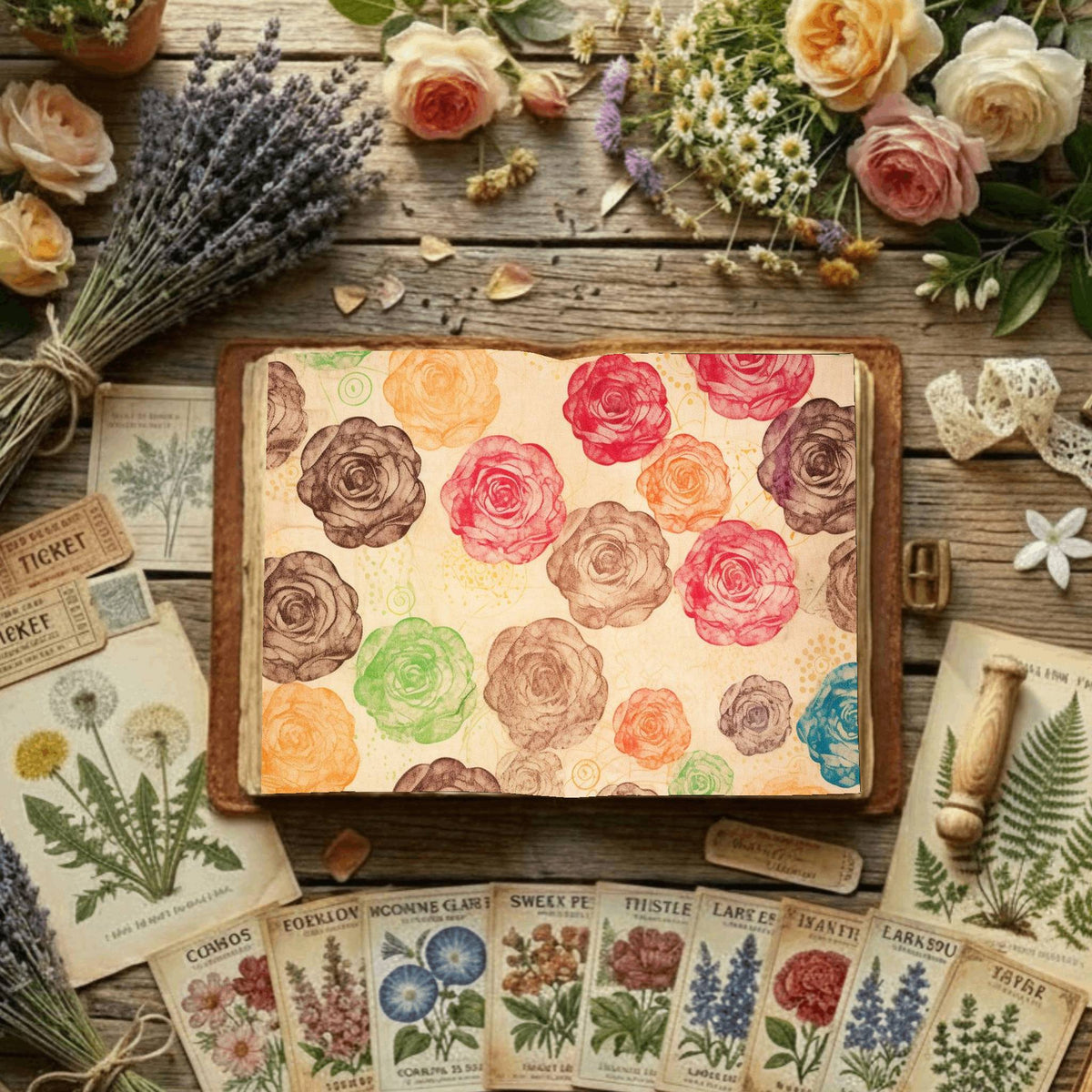 Rainbow Roses printable junk journal paper, page preview 13