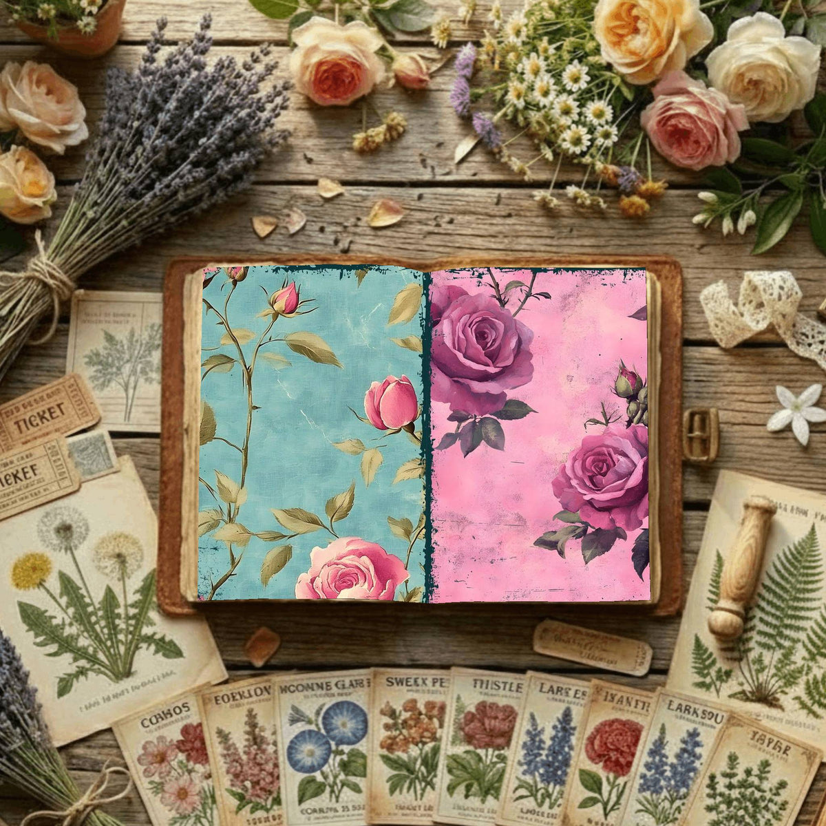 Rose printable junk journal paper, page preview 13