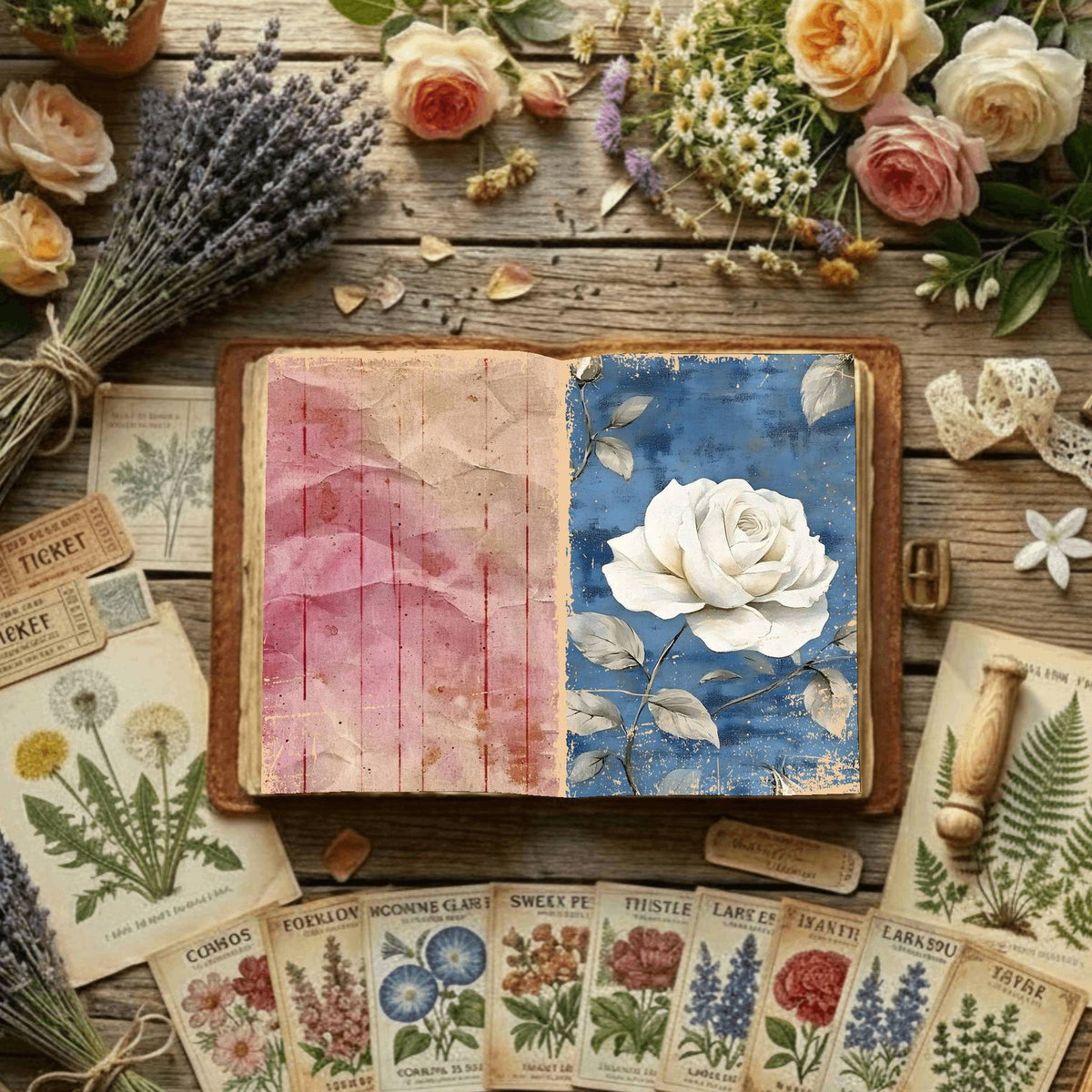 Rose printable junk journal paper, page preview 13