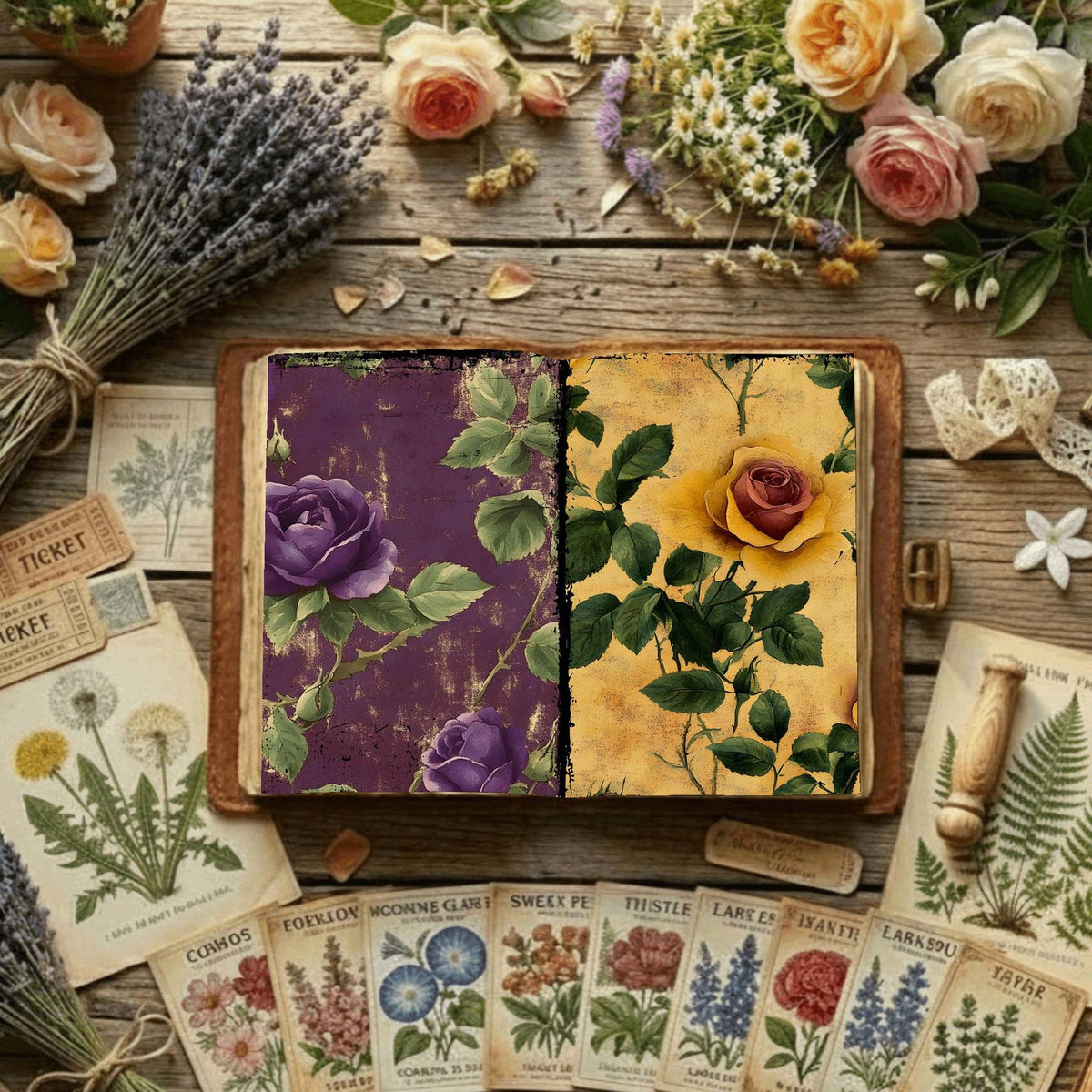 Rose printable junk journal paper, page preview 13