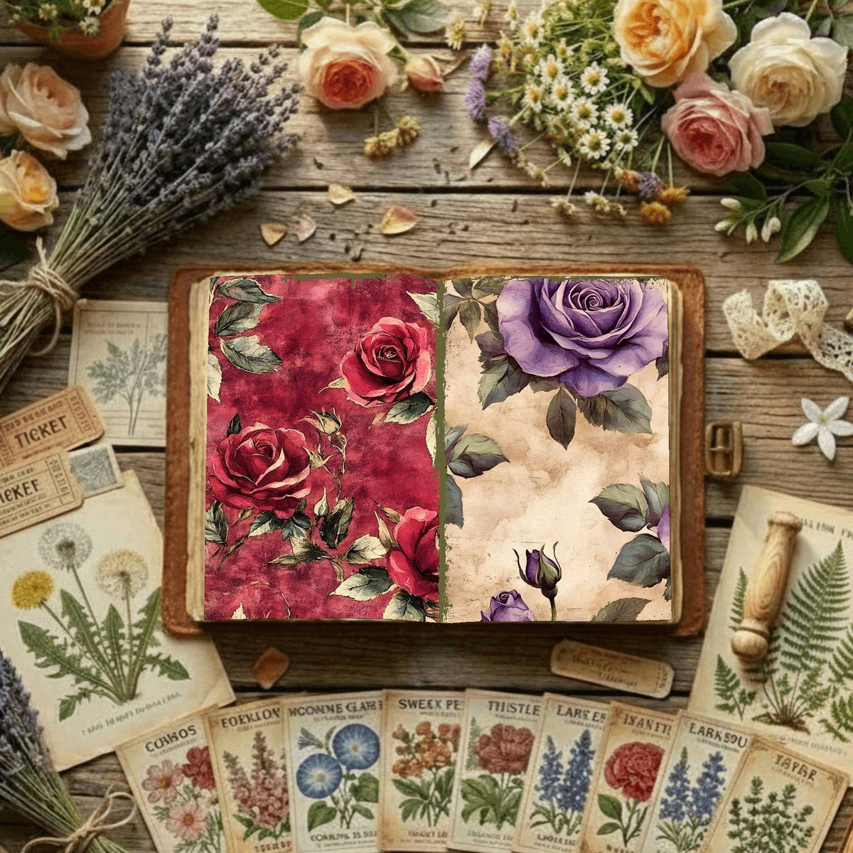 Rose printable junk journal paper, page preview 13