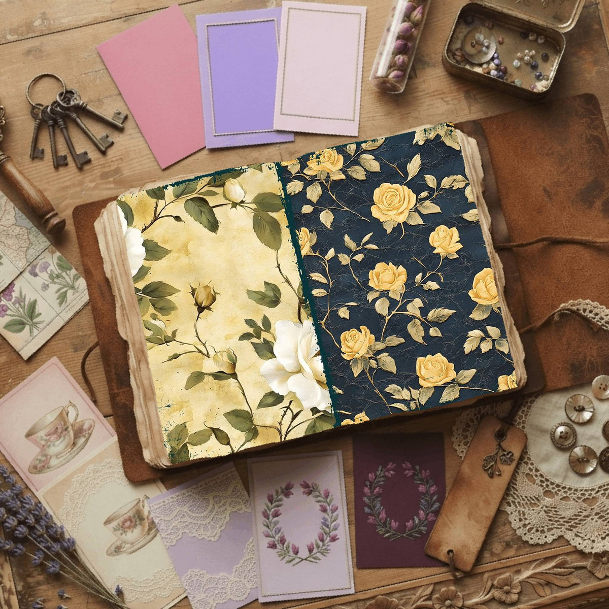 Rose printable junk journal paper, page preview 13