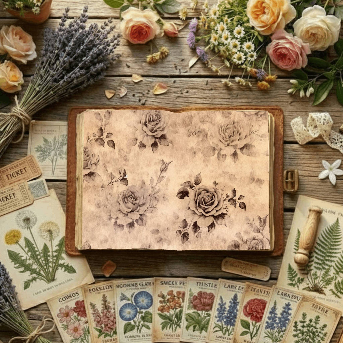 Rose printable junk journal paper, page preview 13