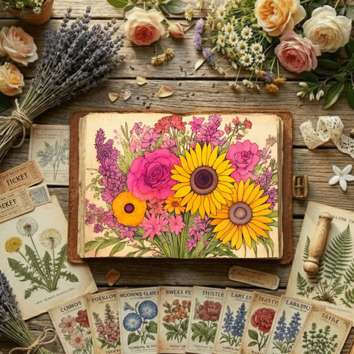 Sunflowers And Roses printable junk journal paper, page preview 13
