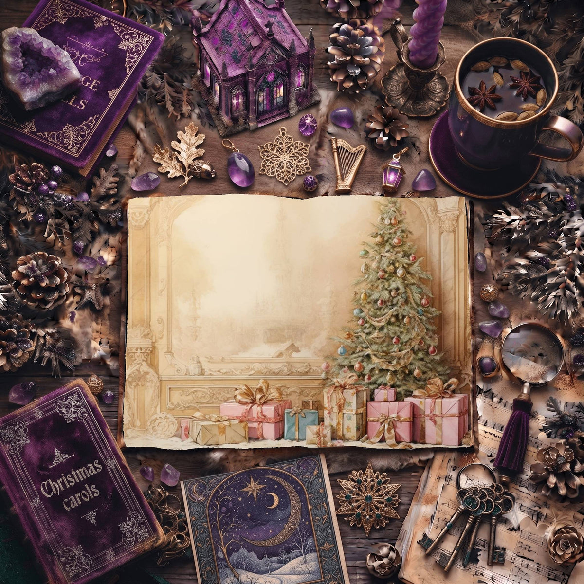Vintage Christmas Tree Digital Papers