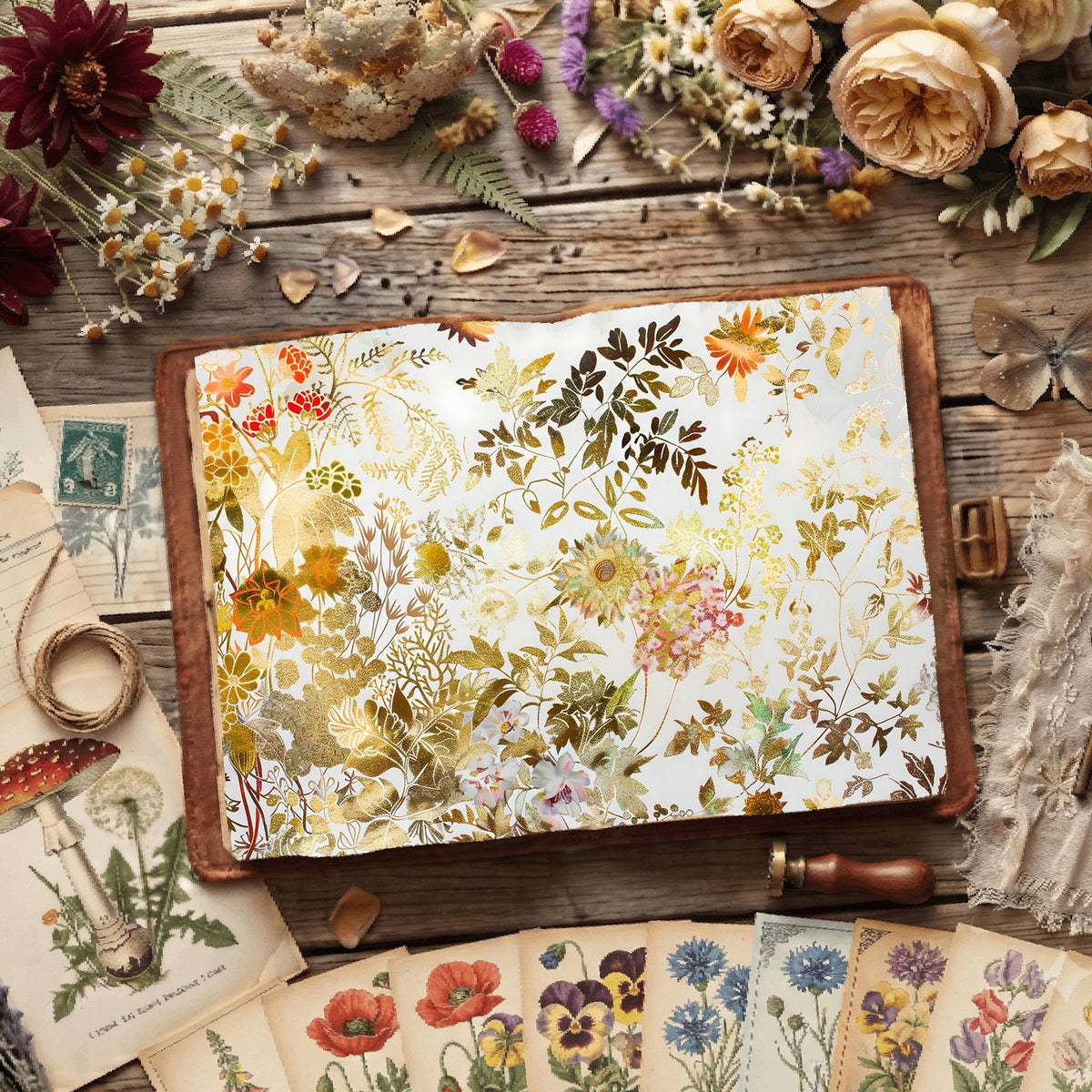White Background Florals Digital Papers