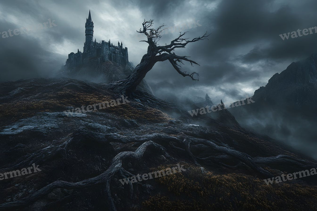 Witch’Castle On Dark Mountain In Storm Backdrop Images