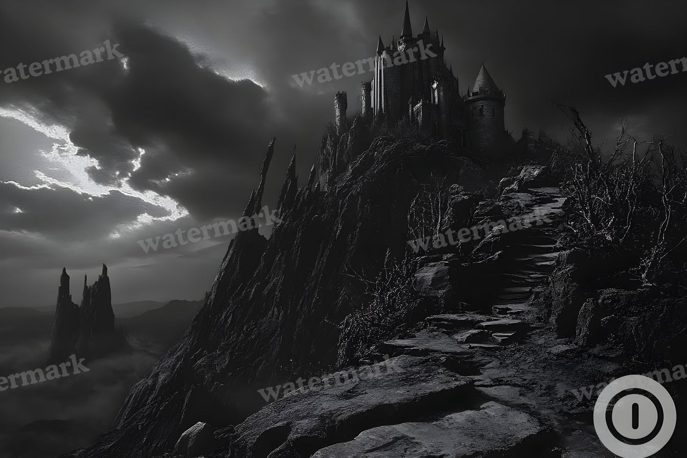 Witch’Castle On Jagged Mountain Dark Sky Backdrop Images