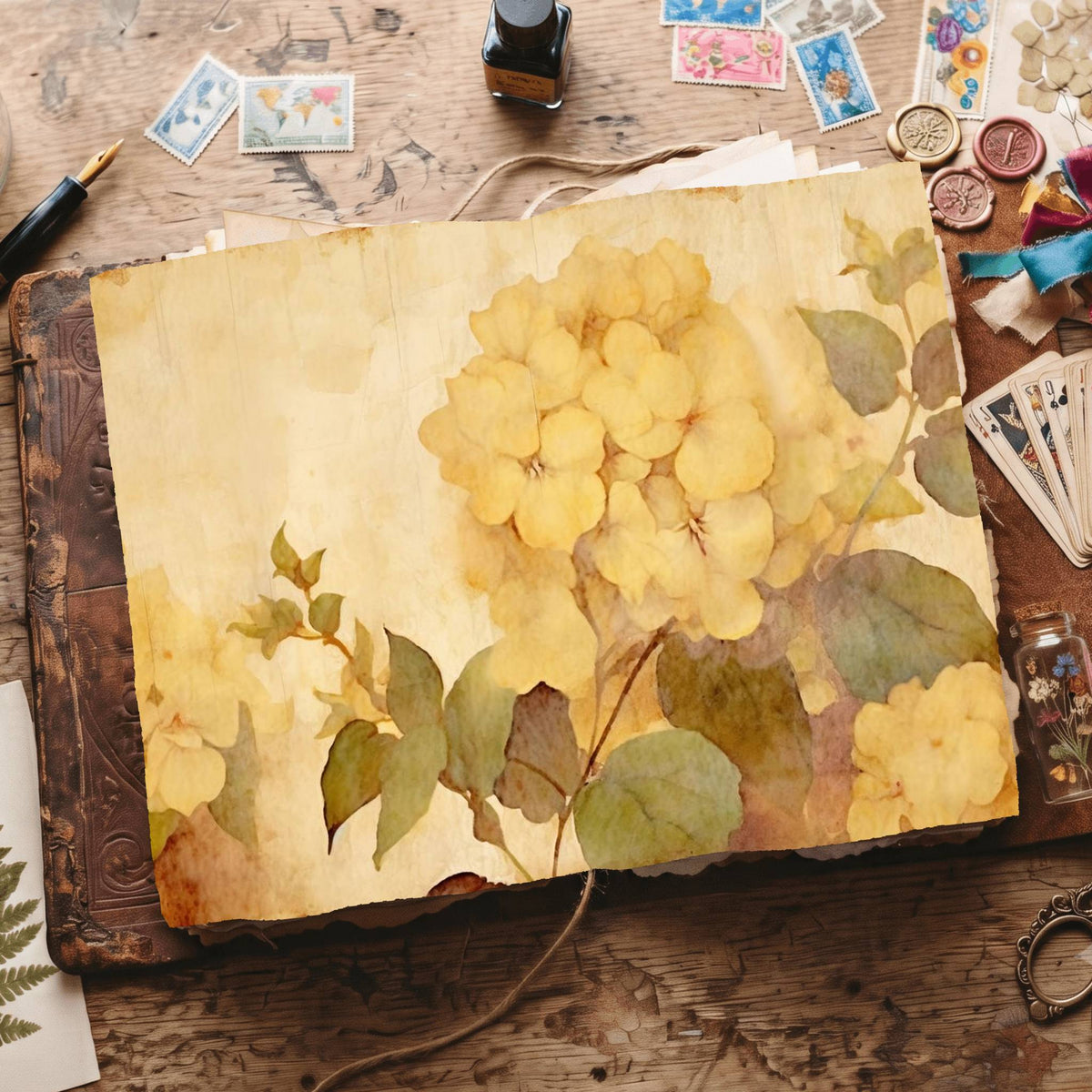 Yellow Hydrangea Digital Papers