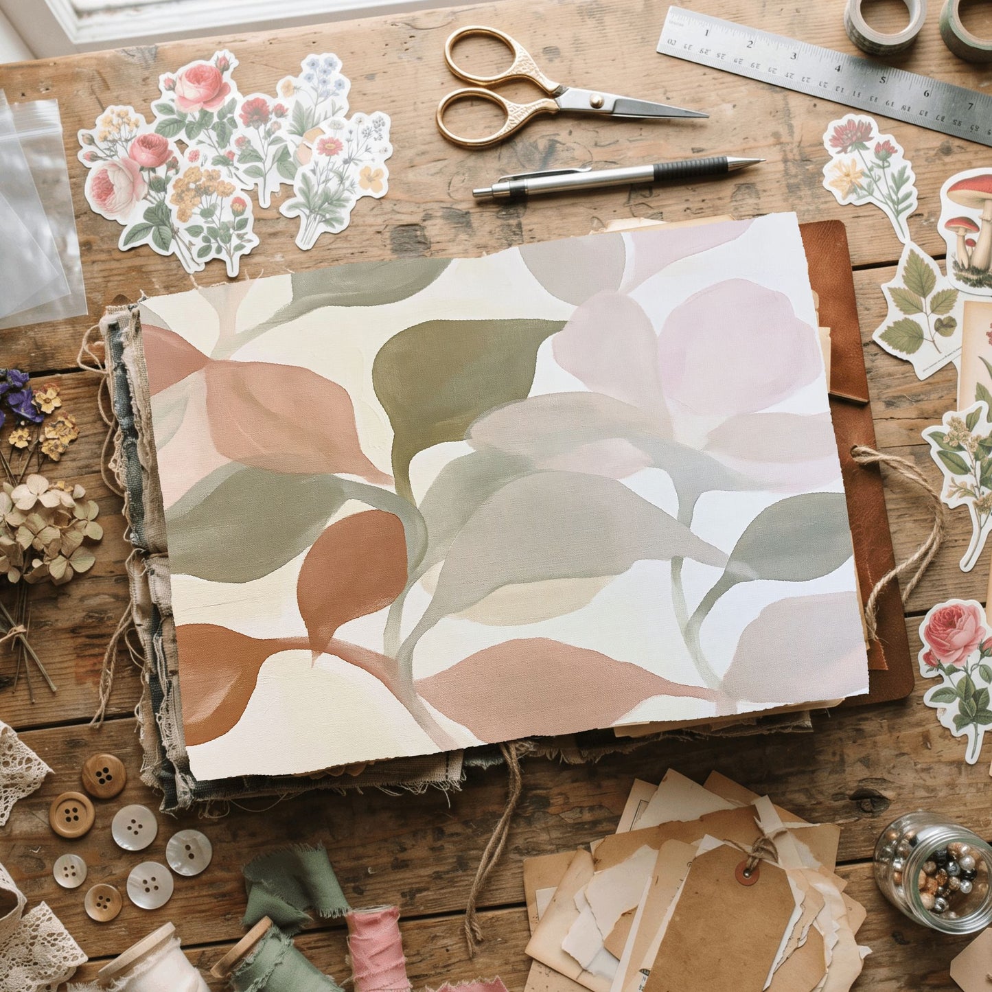 Abstract Botanical Leaves Painting