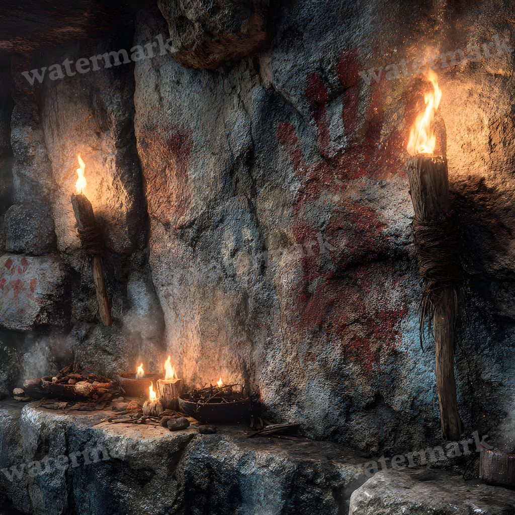 Ancient Burger Deity Cave Art Backdrop Images