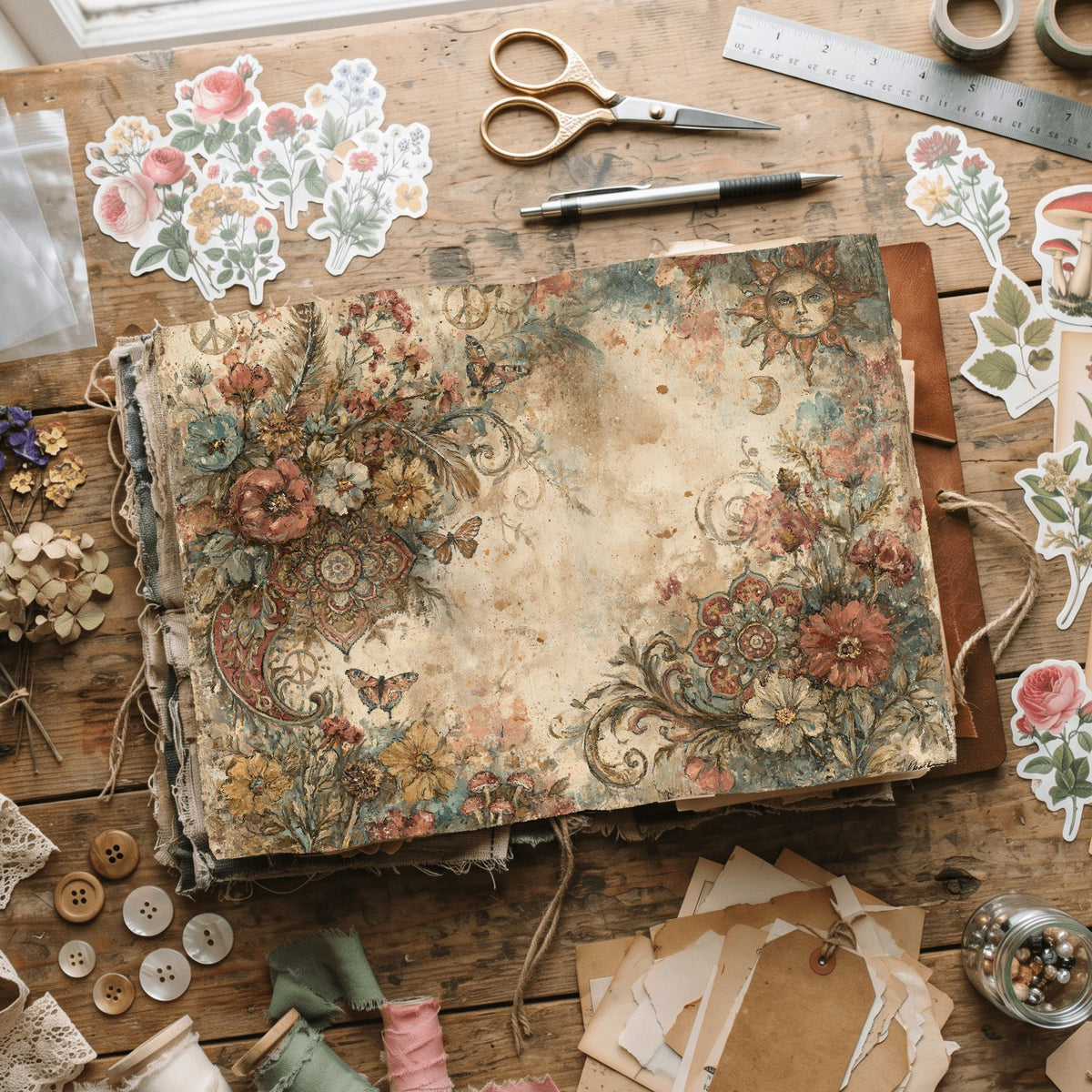 Bohemian Wildflower Journal Paper printable junk journal paper, page preview 14