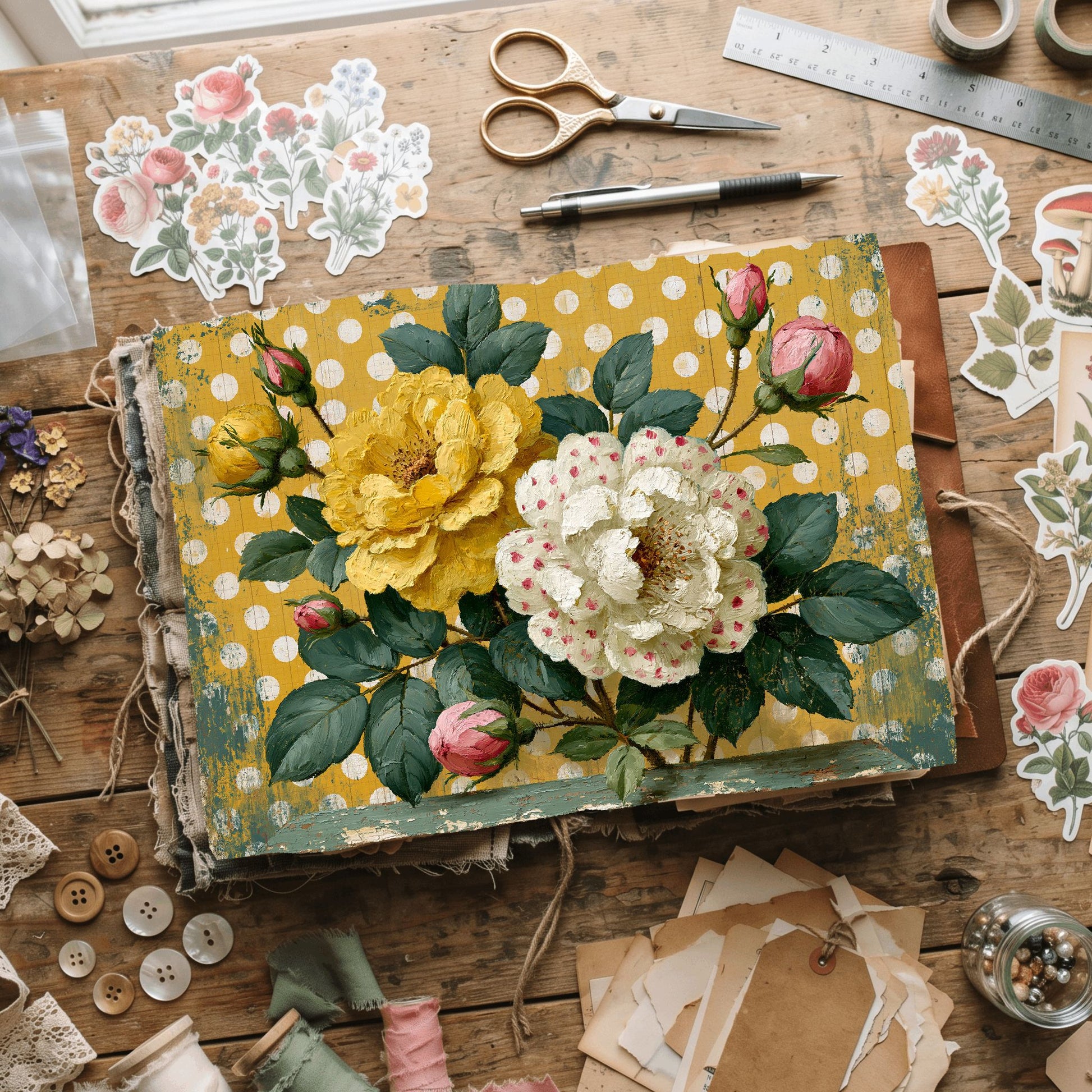 Bright Yellow Shabby Chic Journal Paper