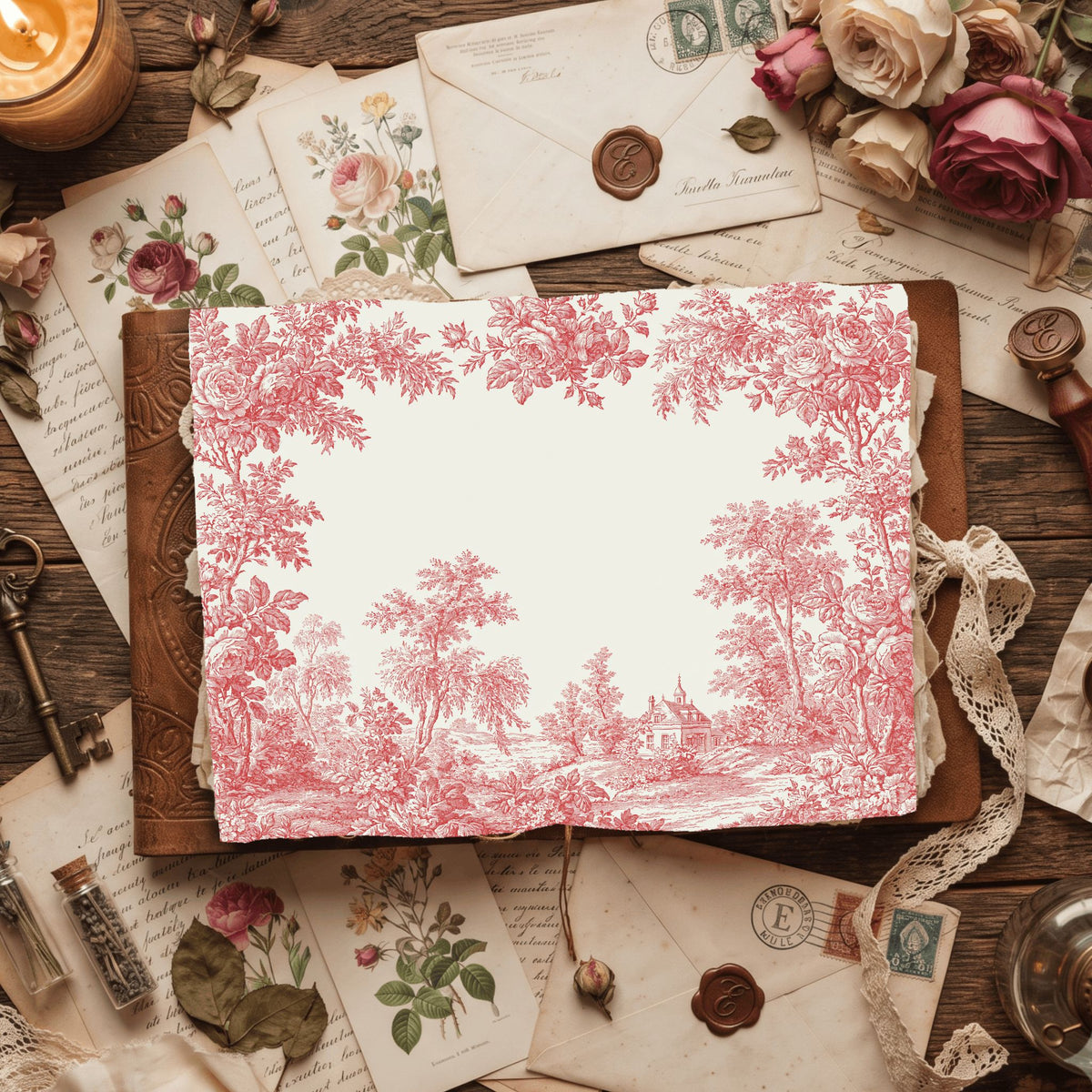 French Toile De Jouy Note Card Border