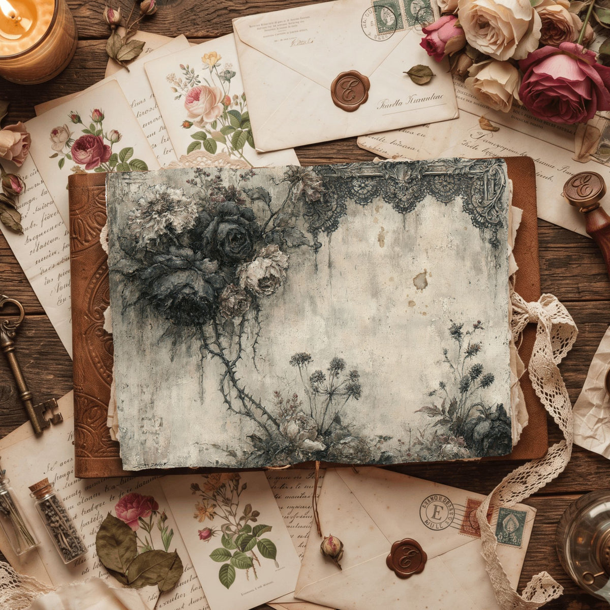 Gothic Black Rose Journal Paper