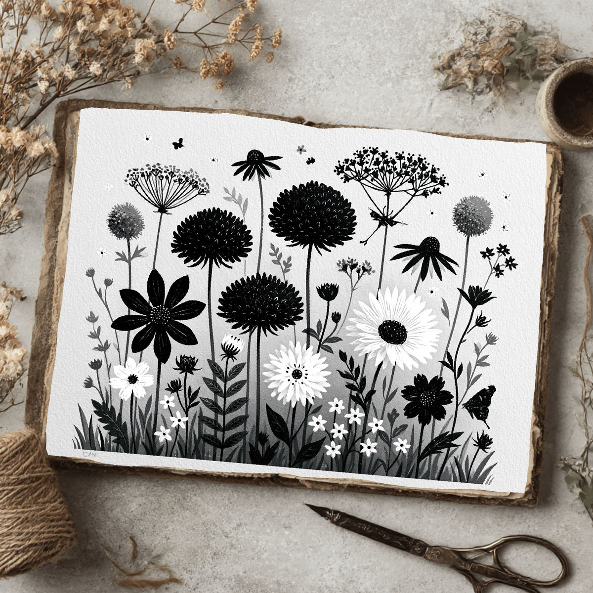 New England Wildflower Block Print