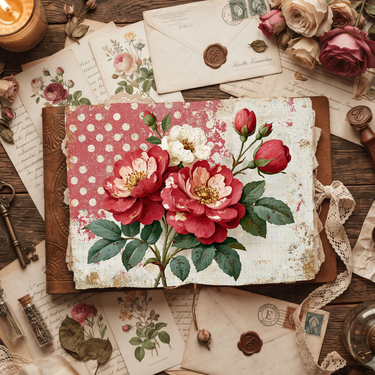 Red Shabby Chic Journal Paper