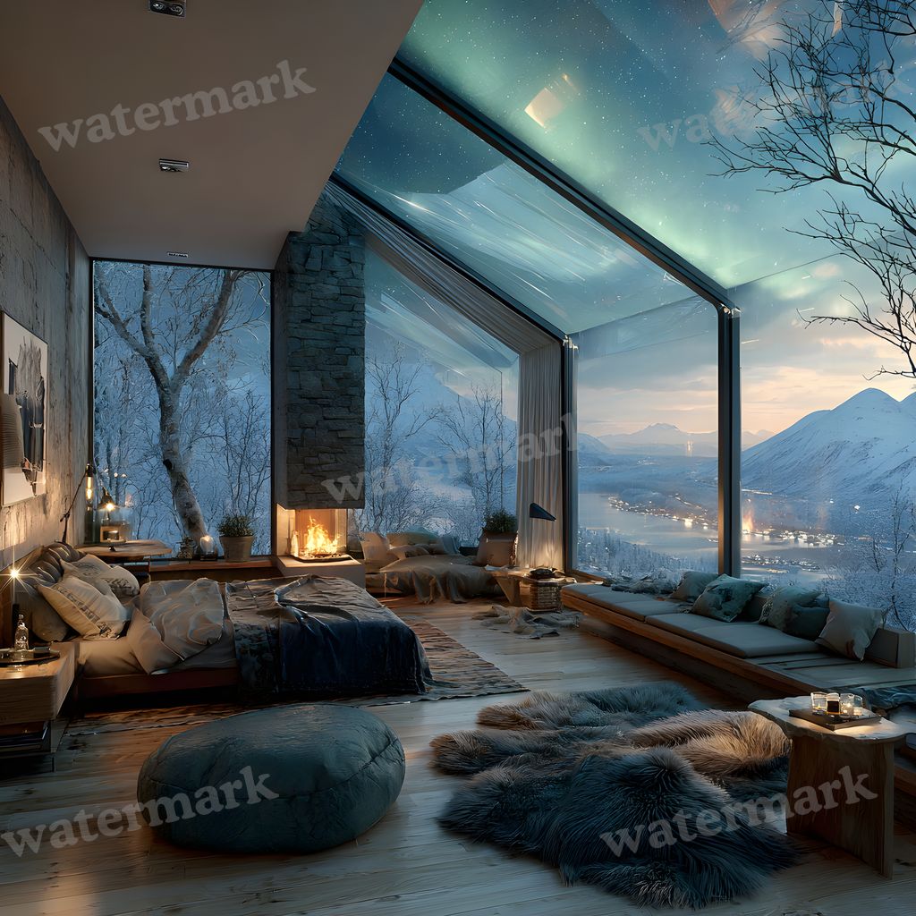 Snowy Glascabin Bedroom Backdrop Images