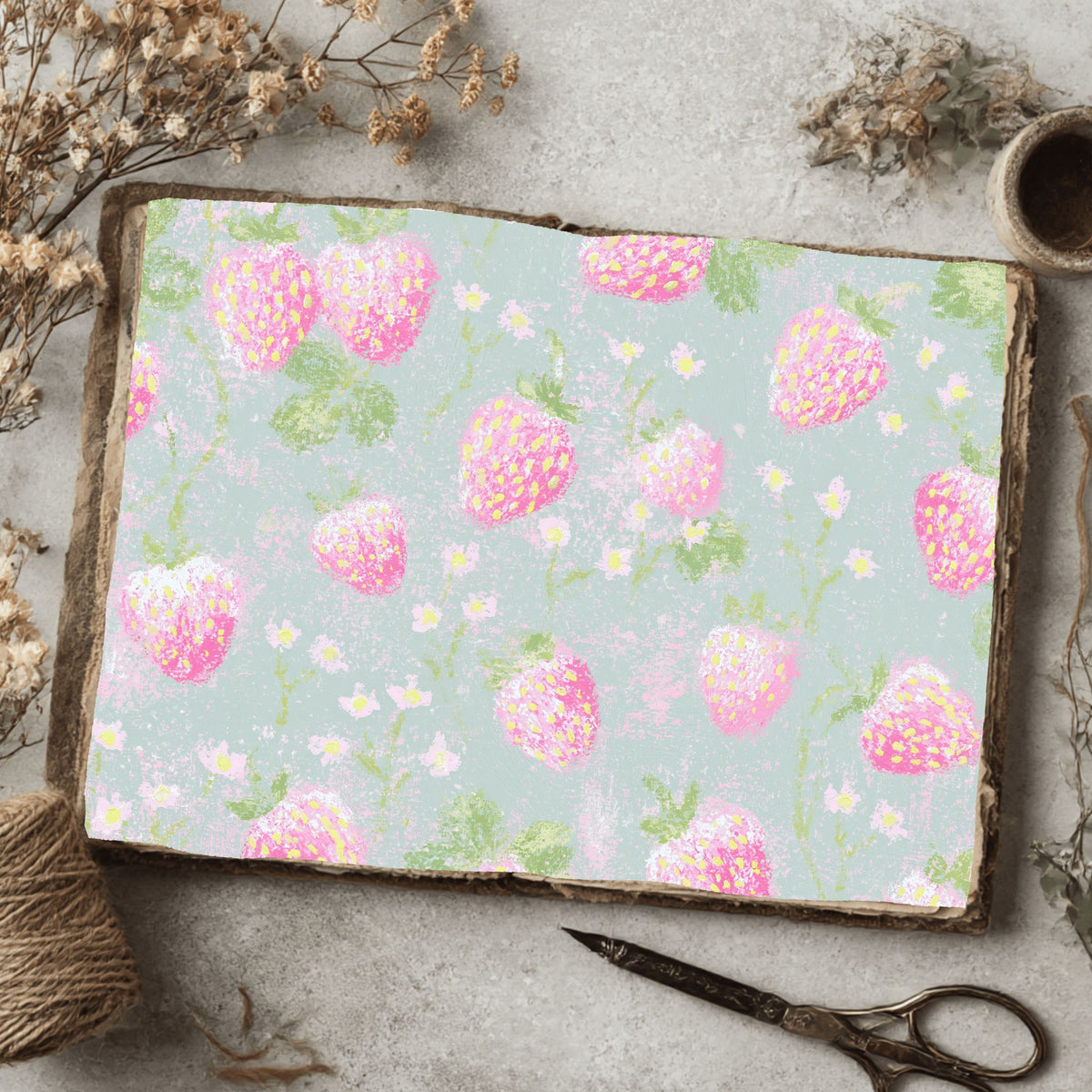 Strawberry Botanical Scrapbook Paper