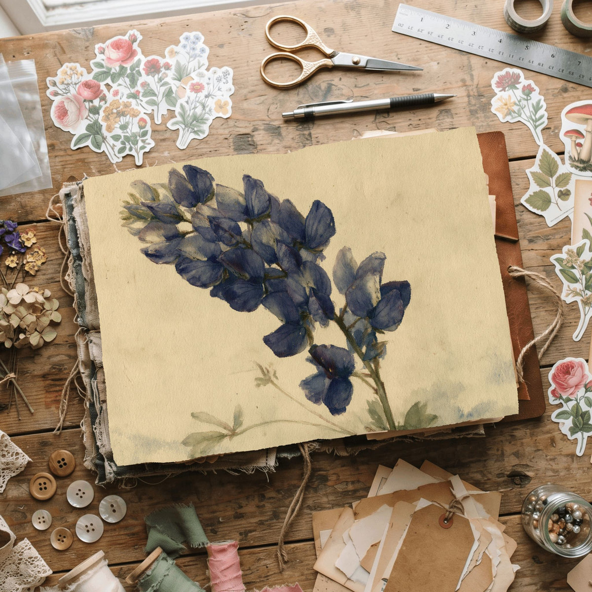 Vintage Arroyo Lupine Botanical Illustration