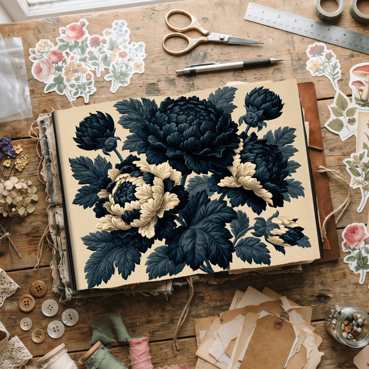 Vintage Black Ink Floral Illustration