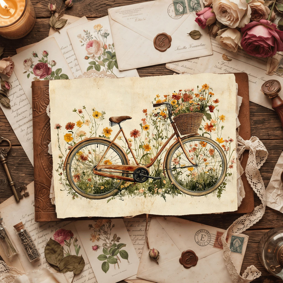 Wildflower Bicycle Basket Paper