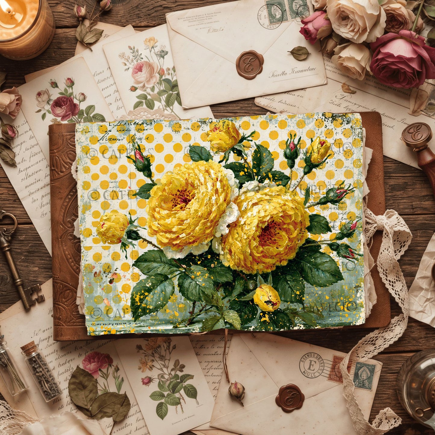 Yellow Shabby Chic Journal Paper
