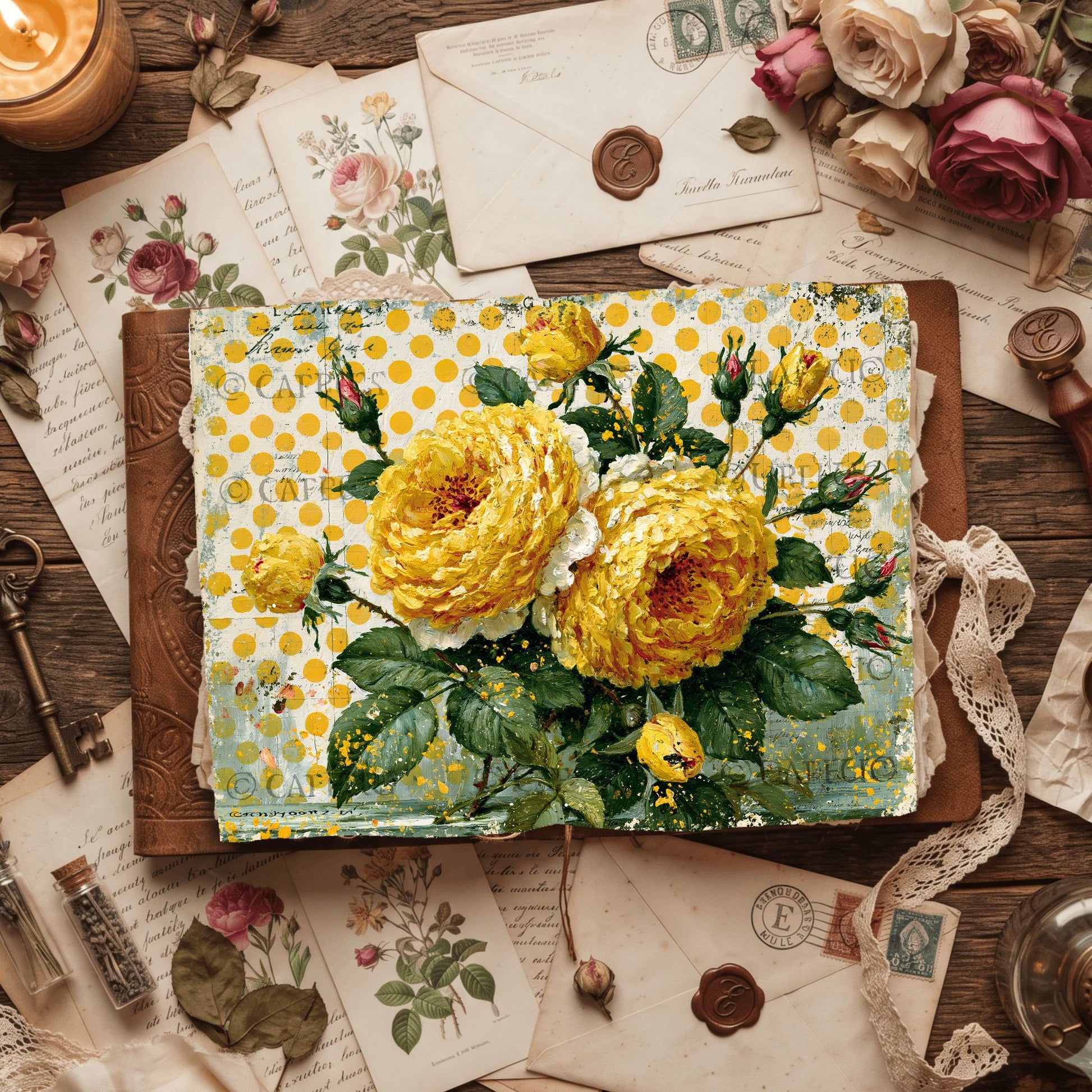 Yellow Shabby Chic Journal Paper