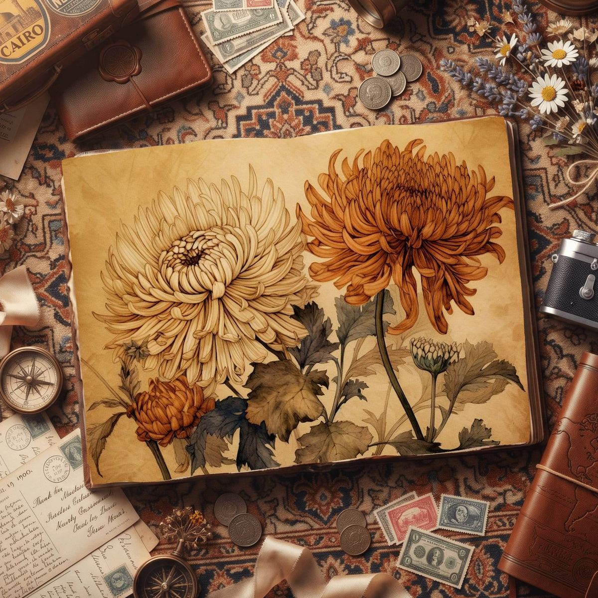 Autumn Chrysanthemums Digital Papers