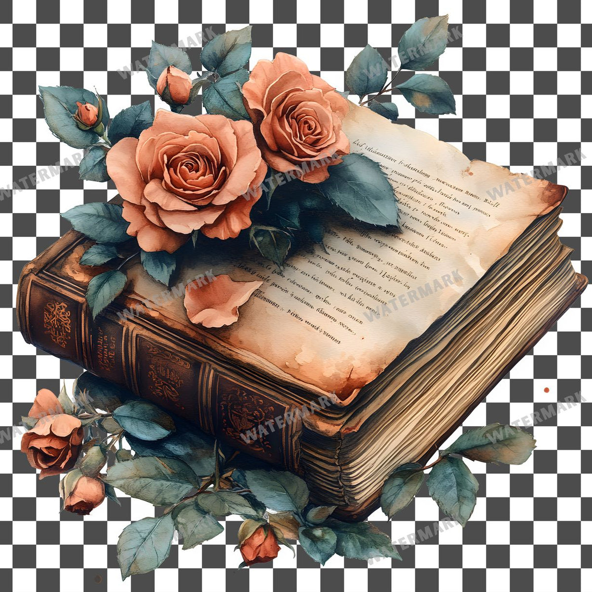 Book And Roses clipart PNG on a transparent background, design 14