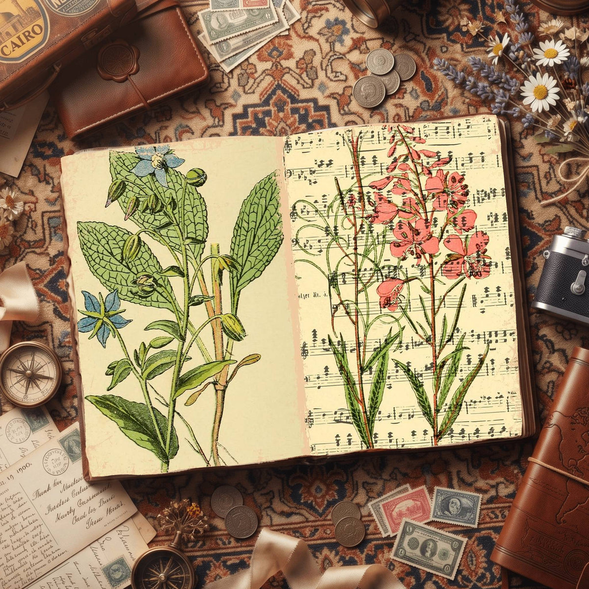 Botanical printable junk journal paper, page preview 14